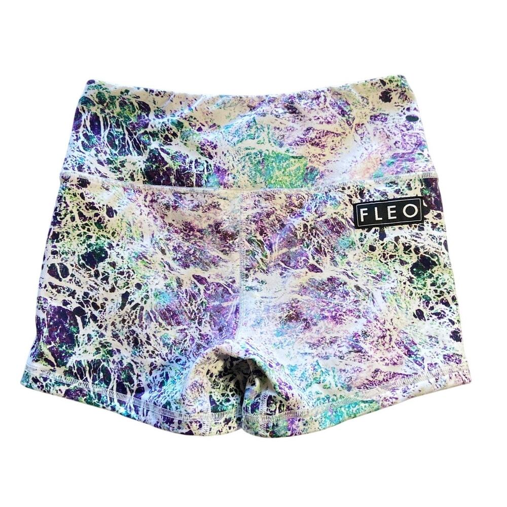 FLEO Marble Print Athletic Shorts in White, Purple, Teal